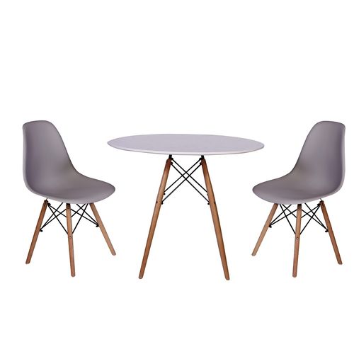 Kit Mesa Jantar Eiffel 80cm Branca + 2 Cadeiras Charles Eames - Cinza