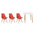 Kit Mesa Jantar Eiffel 80x80 Branca + 03 Cadeiras Leda - Vermelha