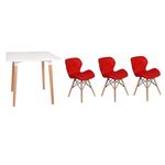 Kit Mesa Jantar Eiffel 80x80 Branca + 03 Cadeiras Slim - Vermelha