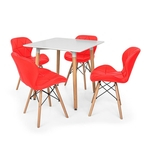 Kit Mesa Jantar Eiffel 80x80 Branca + 04 Cadeiras Slim - Vermelha