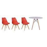 Kit Mesa Jantar Eiffel 90cm Branca + 03 Cadeiras Leda - Vermelha