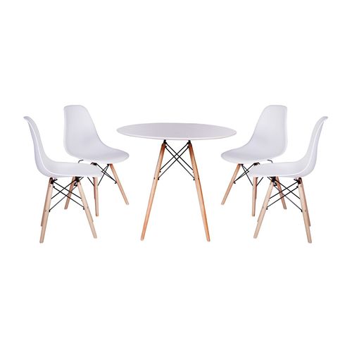 Kit Mesa Jantar Eiffel 90cm Branca + 4 Cadeiras Charles Eames - Branca