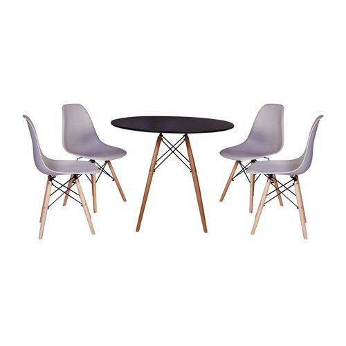 Kit Mesa Jantar Eiffel 90cm Preta + 4 Cadeiras Charles Eames - Cinza