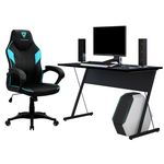 Kit Mesa para Pc Gamer Kombat Preto com Cadeira Gamer Ec1 Thunderx3 Preto Ciano - Lyam Decor