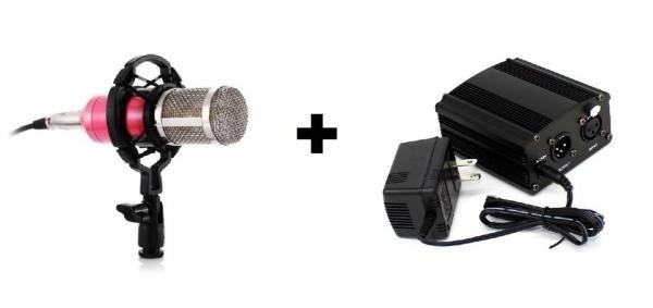 Kit Microfone Condensador Bm800 + Phantom Power Fonte 48v - Vines Music
