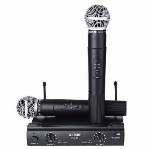Kit Microfone Sem Fio Duplo Weisre Pgx-58 Uhf Profissional
