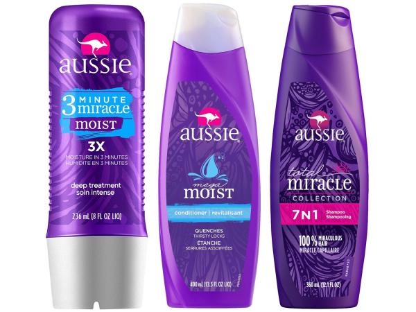 Tudo sobre 'Kit 3 Minute Miracle Moist Aussie 236ml - com Shampoo 7 em 1 360ml + Condicionador Moist'