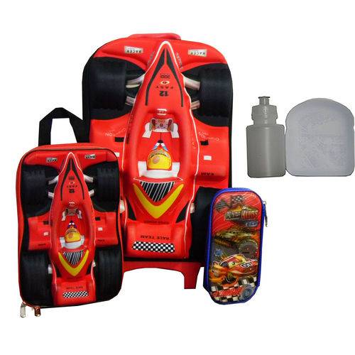Tudo sobre 'Kit Mochila Carros 3d Masculina Infantil Escolar Fórmula 1'