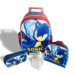 Kit Mochila de Rodinhas Sonic com Lancheira e Estojo