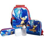 Kit Mochila de Rodinhas Sonic com Lancheira e Estojo