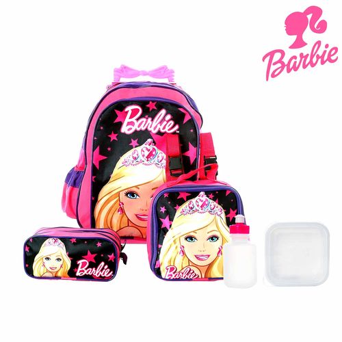 Kit Mochila Infantil Escolar Barbie com Rodinha