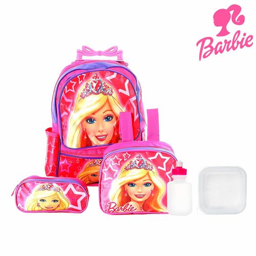 Kit Mochila Infantil Escolar Barbie com Rodinha