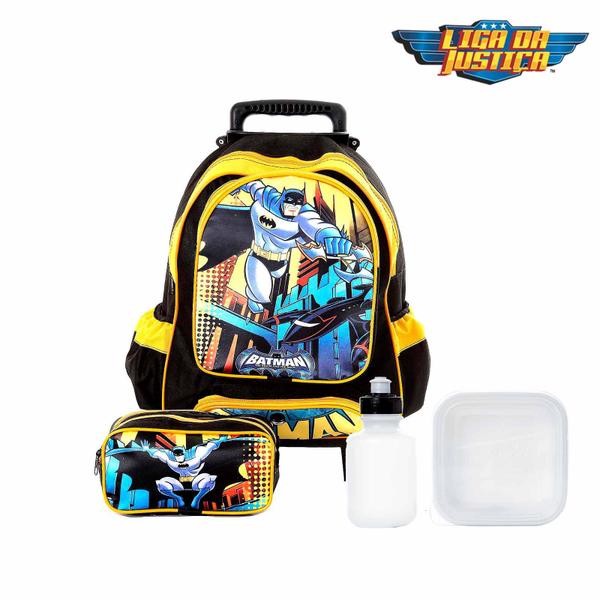 Kit Mochila Infantil Escolar Batman com Rodinhas - Mochila Escolar