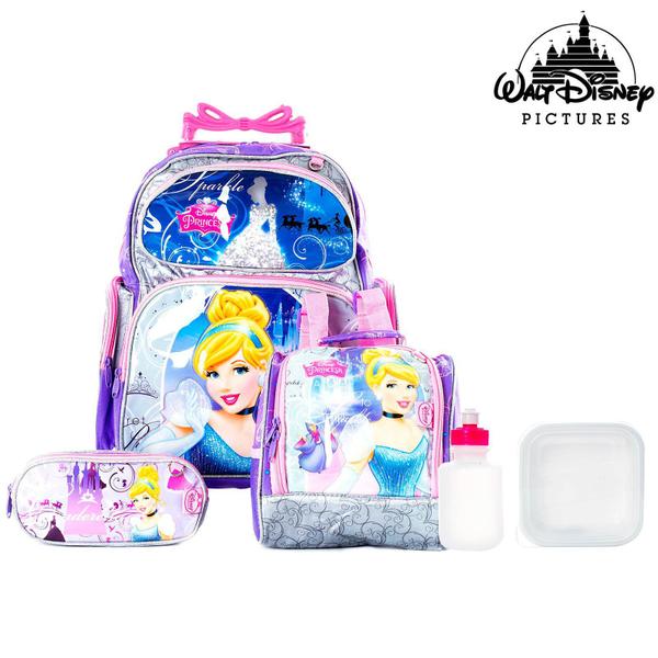 Kit Mochila Infantil Escolar Cinderela com Rodinha - Mochila Escolar