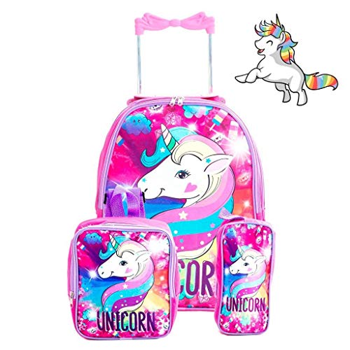 Kit Mochila Infantil Escolar com Rodinhas Unicórnio