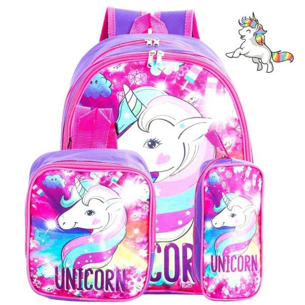 Kit Mochila Infantil Escolar de Costas Unicórnio - Mochila Escolar