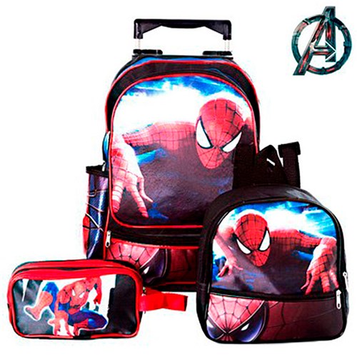 Kit Mochila Infantil Escolar Homem Aranha com Rodinhas