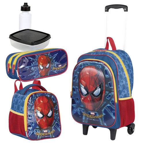 Kit Mochila Infantil Spider Man 18X 3D Lancheira Estojo Homem Aranha Grande Sestini