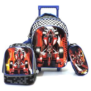 Kit Mochila Meninos Rodinhas Hotwwills Carro Formula 1 3d Preto