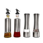 Kit 2 Moedores de Sal ou Pimenta Inox + 2 Azeiteiros Inox 300ml (4 Peças)