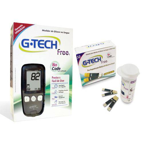 Tudo sobre 'Kit Monitor de Glicemia + 50 Tiras Reagentes Free 1 G-tech'