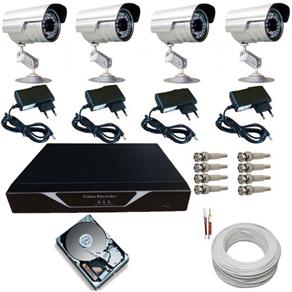 Kit Monitoramento Residencial e Comercial com 4 Câmeras Infra