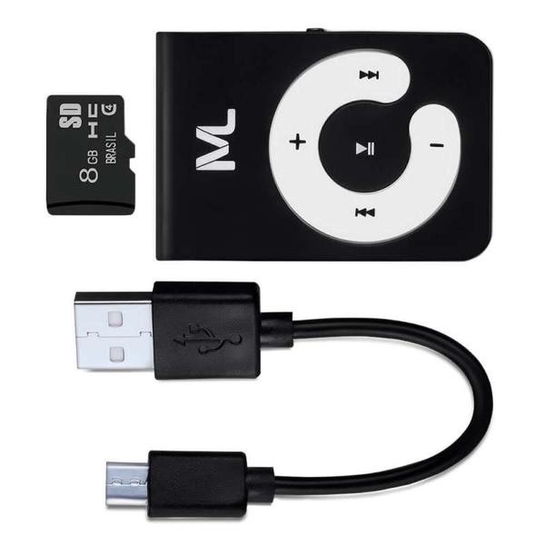 Kit Mp3 Player 80 MAh + Cartão de Memória Micro SD Até 20MB/s 8GB + Cabo Micro USB Preto Multilaser - MC300