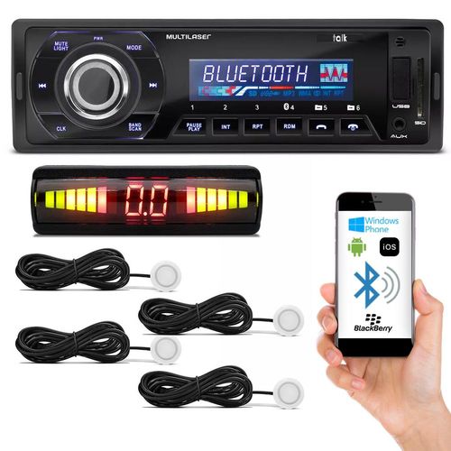 Kit MP3 Player Automotivo Multilaser Talk P3214 Bluetooth USB SD + Sensor de Estacionamento Branco
