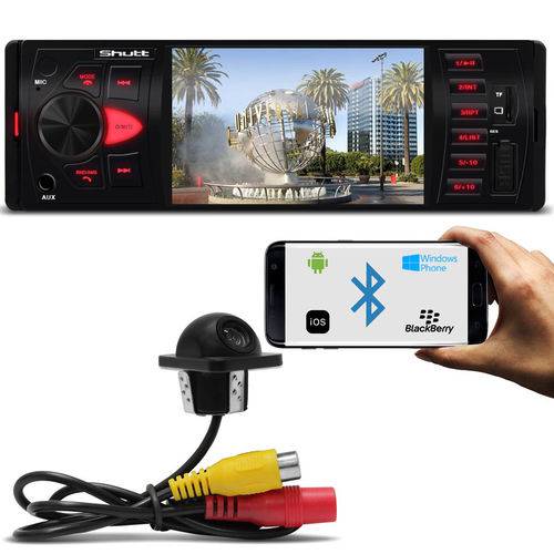 Tudo sobre 'Kit Mp5 Player Automotivo Shutt Los Angeles 4 Pol Bluetooth Usb Mp3 Mp4 + Câmera Ré Colorida Preta'