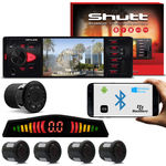 Kit Mp5 Player Shutt Los Angeles 1 Din 4 Pol Bluetooth Usb Mp3 + Sensor Preto e Câmera Ré 8 Leds