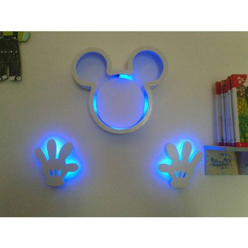 KIT Nicho Cabeça e Mãos do Mickey com LED AZUL Sem Fio