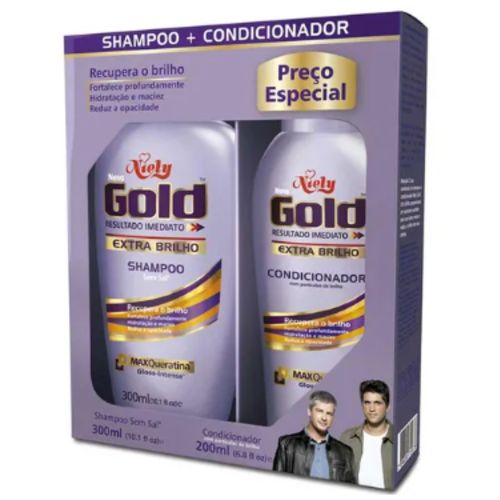 Kit Niely Gold Shampoo 300ml + Condicionador 200ml Maxqueratina Extra Brilho