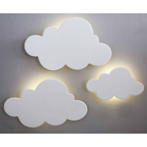 Kit Nuvens Luminária 3 Peças MDF Branca com LED com Luz Quente