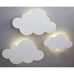 Kit Nuvens Luminária 3 Peças MDF Branca com LED com Luz Quente