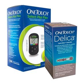 Kit OneTouch Aparelho Medidor Select Plus Flex Ganhe Lanceta Delica 25 Unidades