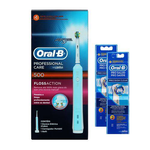 Kit Oral-B Escova Elétrica PC 500 D16 220V + 4 Refis Precision Clean