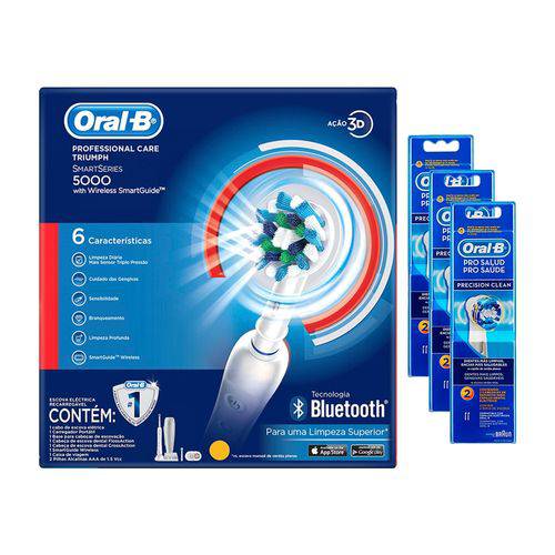 Kit Oral-B Escova Elétrica PC 5000 D34 220V + 6 Refis Precision Clean