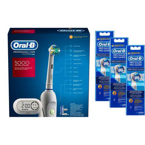 Tudo sobre 'Kit Oral-B Escova Elétrica Precision Care 5000 D34 110V + 6 Refis Precision Clean'