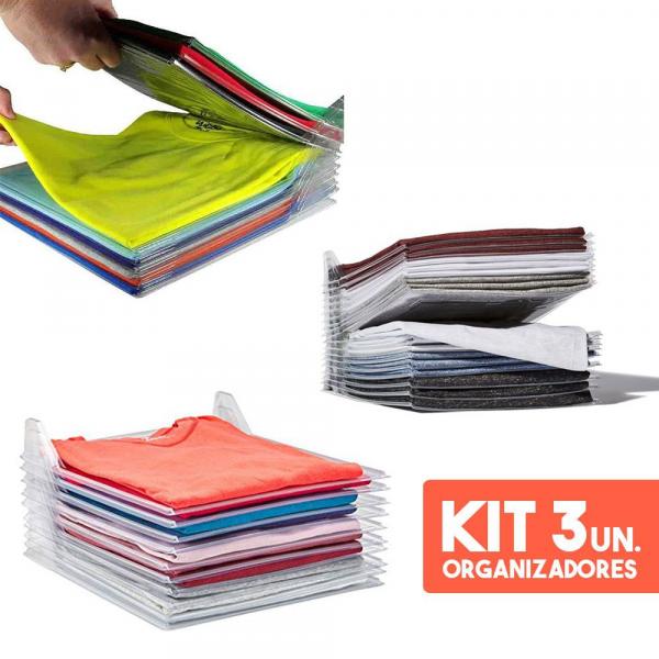 Kit 3 Organizadores de Roupas Camiseta 10 Divisorias Camisa Guardar Dobrado - Ab Midia