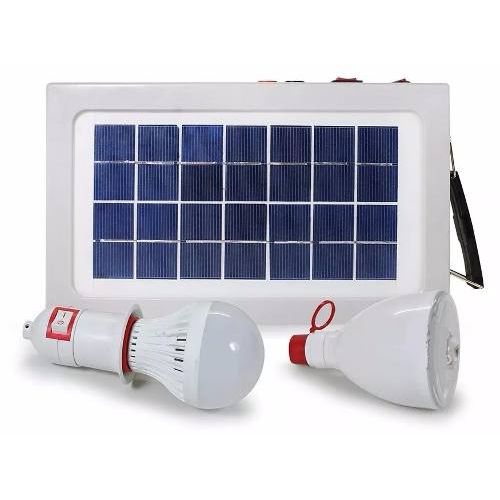 Kit Painel Placa Solar Camping com Bateria e 2 Lampadas Led