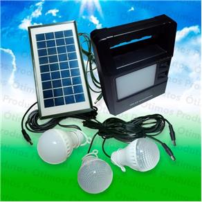 Kit Painel Placa Solar com Bateria + 3 Lampadas Led Camping