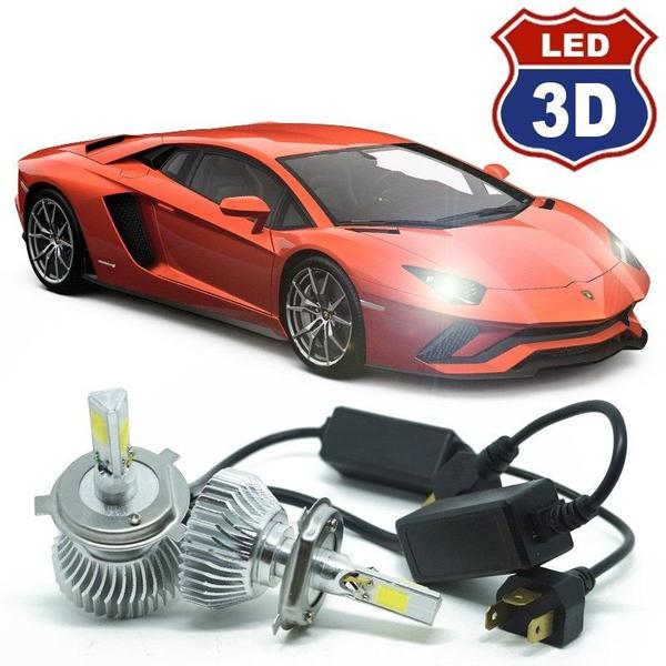 Kit Par Lâmpada Super Led Automotiva Farol Carro 3D 8000 Lumens 12V 24V 6000K - S/m
