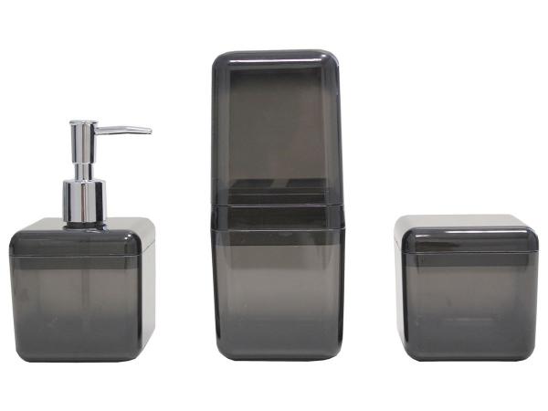 Kit para Banheiro 3 Peças Fumê e Inox Coza - Cube 99216/4449