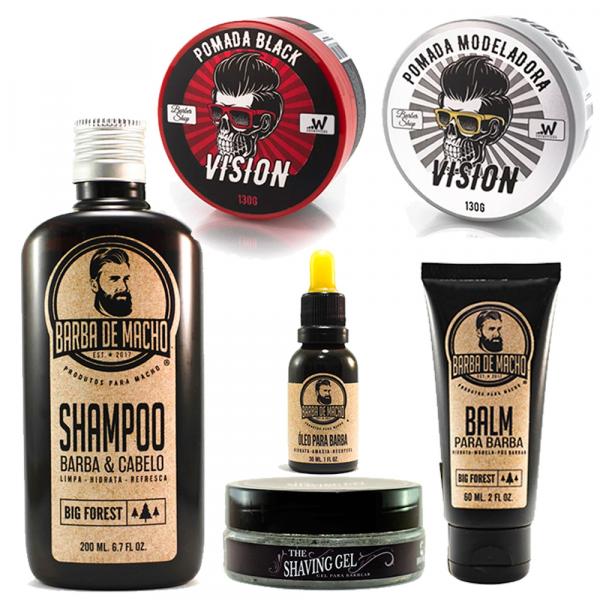 Kit para Barba Barbearia Barba de Macho Completo Barber Shop com 2 Pomadas