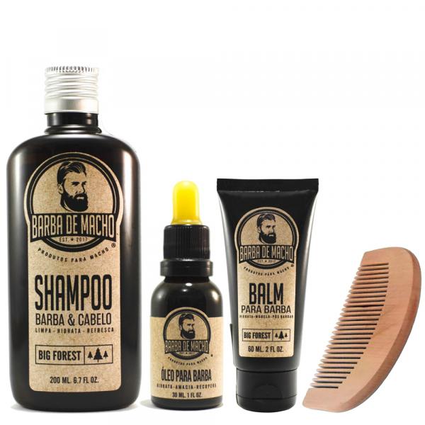Kit Barba e Cabelo Masculino - Shampoo Balm Oleo - Pente de Bolso - Barba de Macho