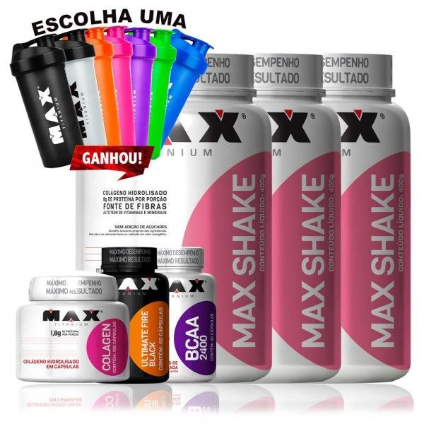 Kit para Emagrecer Bcaa + Colageno + Shake + Termogenico - Max Titanium