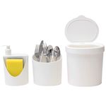 Kit para Pia 3 Peças: 1 Lixeira 2,5L + Porta Talheres + Dispenser 600ml, Cor Branca - Coza