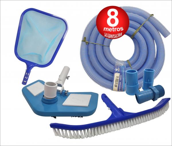 Kit para Piscina Mangueira 8 M + Peneira + Aspirador + Esfregão - Sos da Piscina