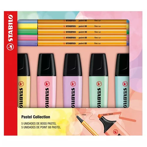 Kit Pastel Collection 5 Boss + 5 Point 88 Stabilo