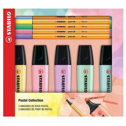 Kit Pastel Collection 5 Boss + 5 Point 88 Stabilo